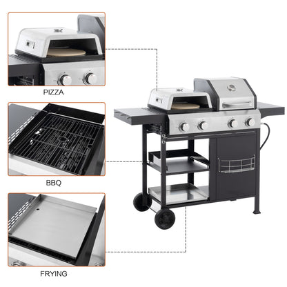 2+2 multifunctional gas barbecue grill and covered grill combination for outdoor cooking