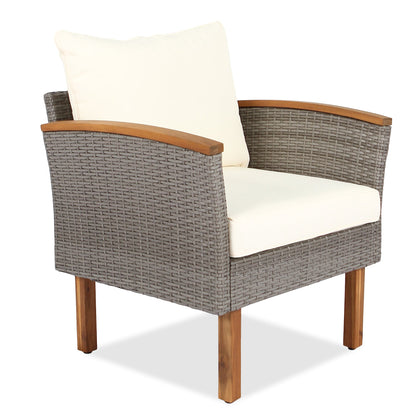 9-piece Patio rattan furniture set with Acacia wooden legs and tabletop sofa set