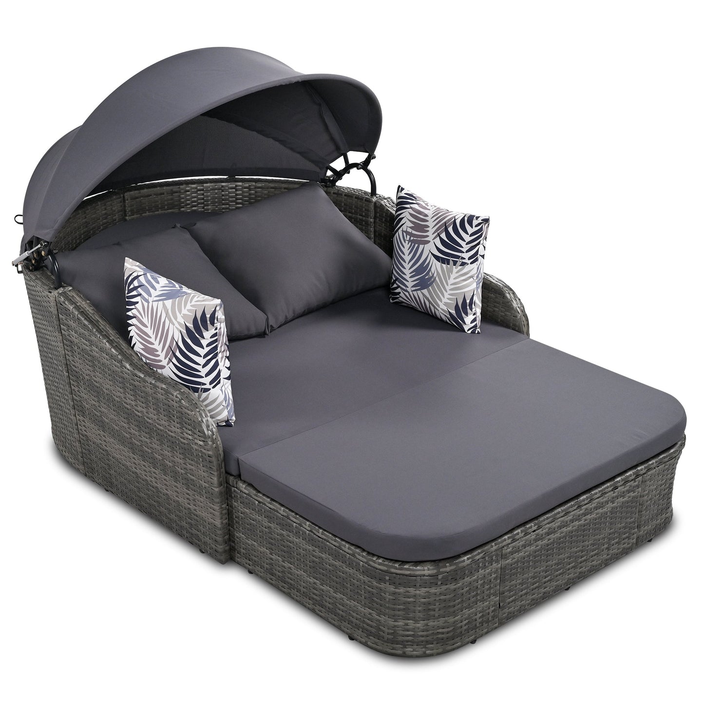 Outdoor Sunbed with Adjustable Canopy PE Rattan Daybed