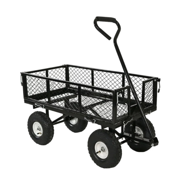 Black Steel Garden Utility Cart – 400 lb. Capacity, Removable Sides & All-Terrain Pneumatic Tires
