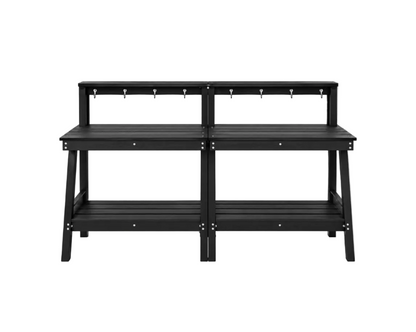 SERWALL Outdoor Potting Bench Set of 2 – All-Weather HDPE Garden Workstations with Storage Shelves & Hooks – Black