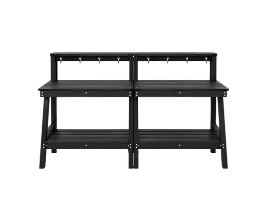 SERWALL Outdoor Potting Bench Set of 2 – All-Weather HDPE Garden Workstations with Storage Shelves & Hooks – Black