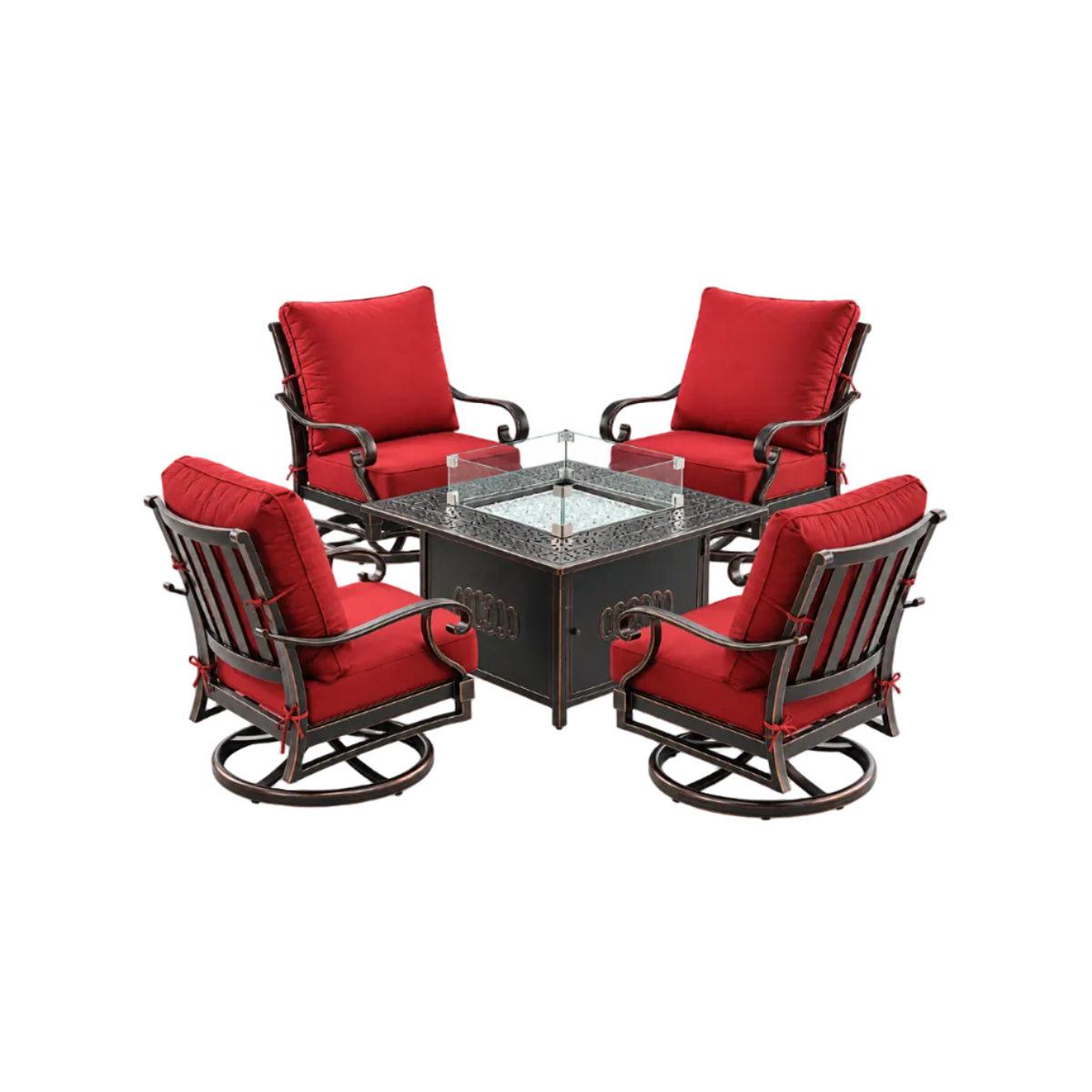 Black Aluminum Fire Table Set with Four Club Chairs