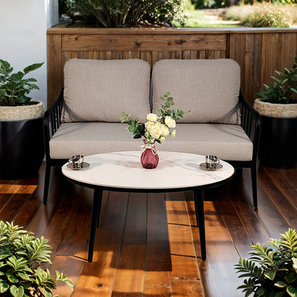 2-Piece Modern Aluminum Outdoor Conversation Set with Sunbrella Cushions & sintered stone tabletop