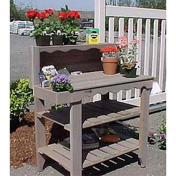 Outdoor Cedar Wood Potting Bench Bakers Rack Garden Storage Table