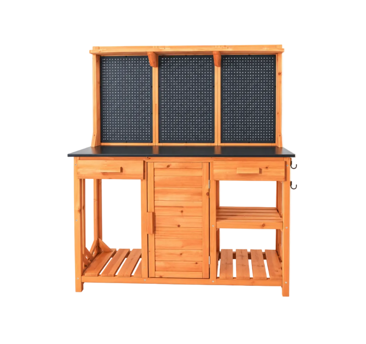 Agitree Outdoor Wooden Potting Bench – Fir Wood Garden Workstation with Metal Tabletop, Pegboard, Drawers & Storage Cabinet – Black