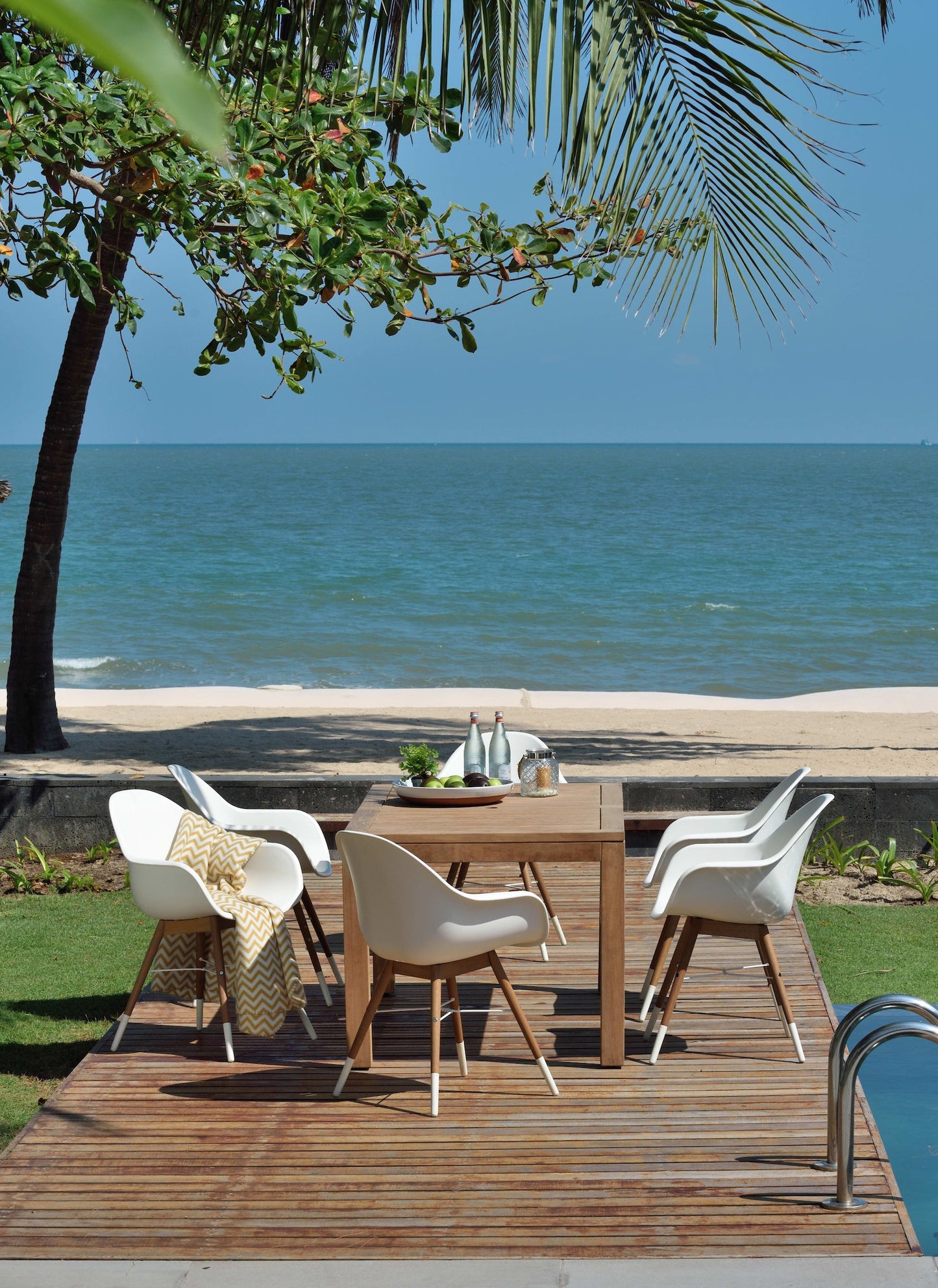 Rinjani Rectangular Teak Dining Table &amp; 6 Chamonix Dining Chairs Set