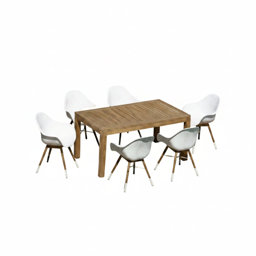 Rinjani Rectangular Teak Dining Table &amp; 6 Chamonix Dining Chairs Set