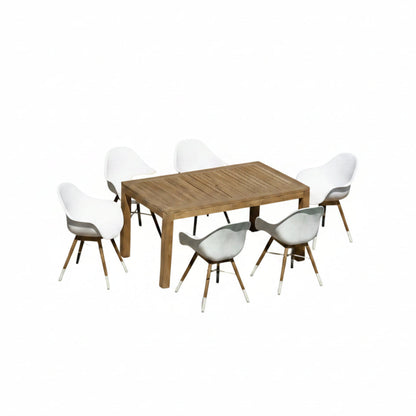 Rinjani Rectangular Teak Dining Table &amp; 6 Chamonix Dining Chairs Set