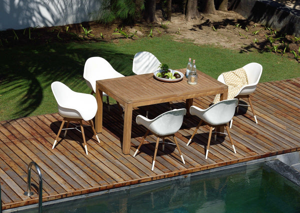 Rinjani Rectangular Teak Dining Table &amp; 6 Chamonix Dining Chairs Set