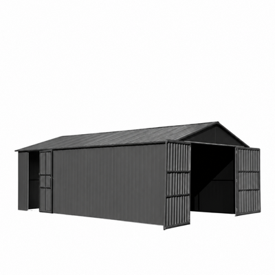 12x20ft Outdoor Metal Garage Shed with Lockable Double Doors - Dark Gray