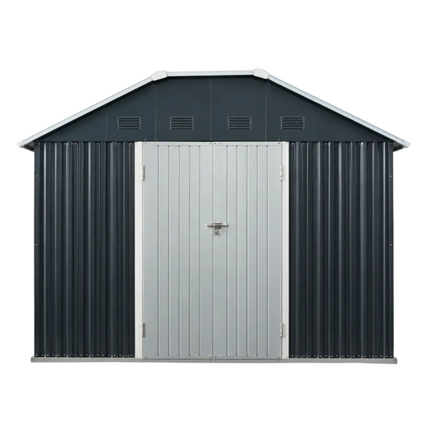 Alora 10' x 12' Heavy-Duty Outdoor Metal Storage Shed – Arched Roof, Lockable Double Doors & Ventilation