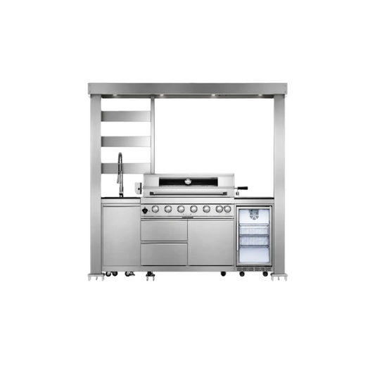 Castelle Flame Astoria 94-Inch 6-Burner 85K BTU Outdoor Kitchen Grill Island
