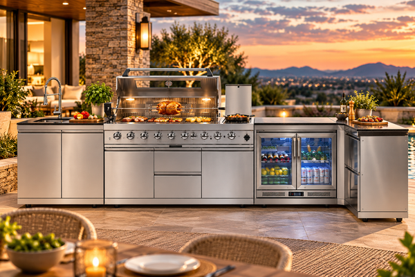 Castelle Flame Montclair 58-Inch 6-Burner 96K BTU Gas Outdoor Liquid Propane Grill Island