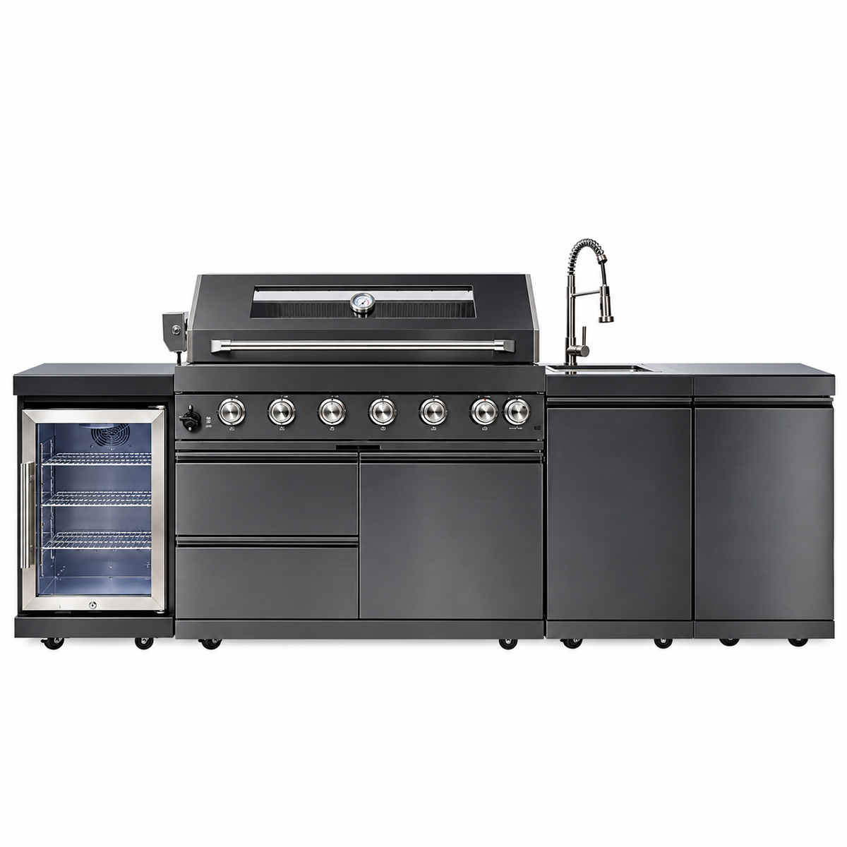 Castelle Flame Belmont 43-Inch 6-Burner Stainless Steel Outdoor BBQ Kitchen Grill Island