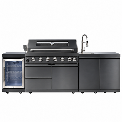 Castelle Flame Belmont 43-Inch 6-Burner Stainless Steel Outdoor BBQ Kitchen Grill Island