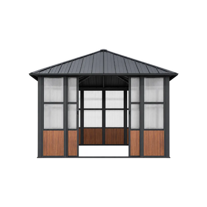 Alora Grandview Premium Hardtop Aluminum Sunroom Solarium With TV Mount And Sliding Doors
