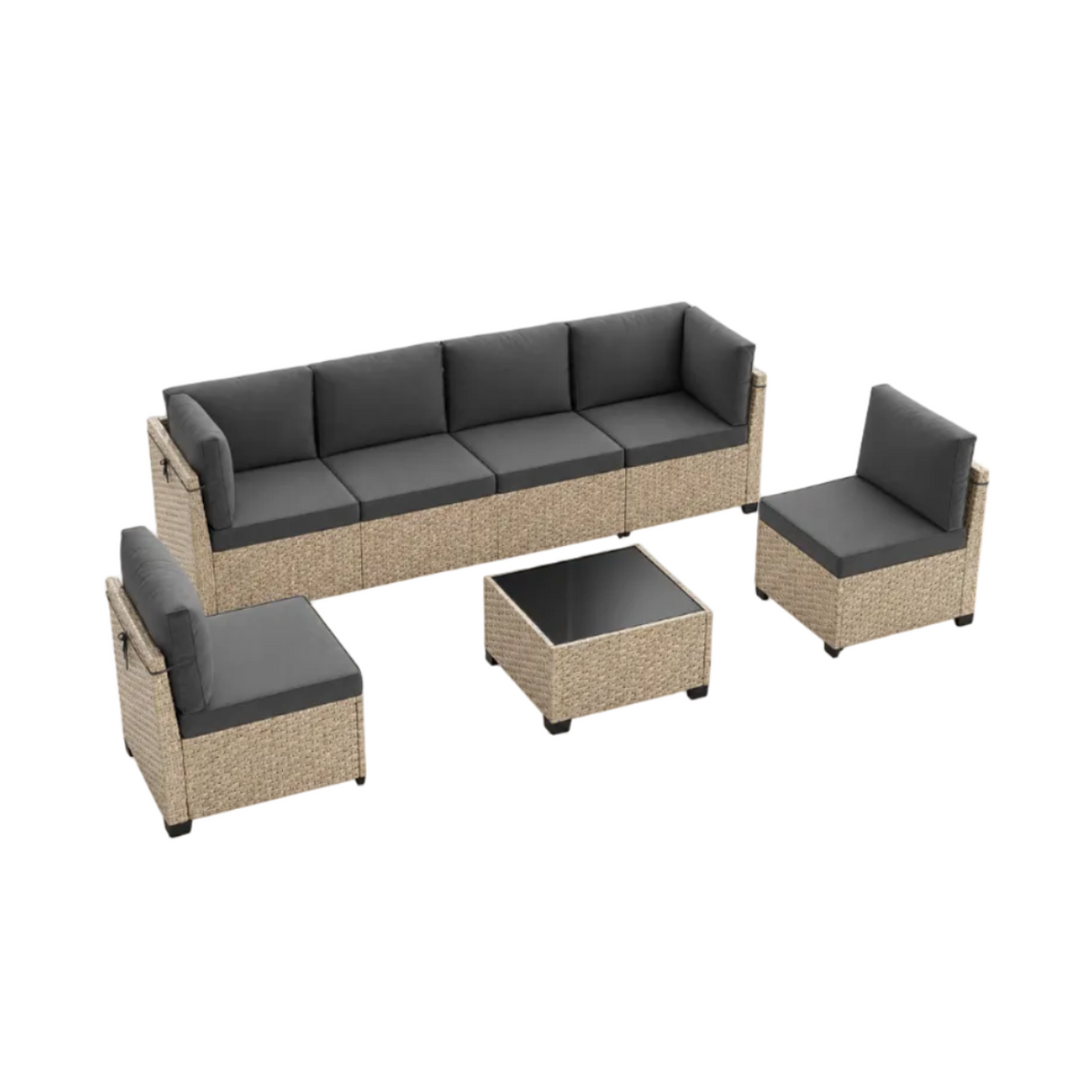 7-Piece Patio Furniture Set, Outdoor Rattan Sectional Sofa with Tempered Glass Table