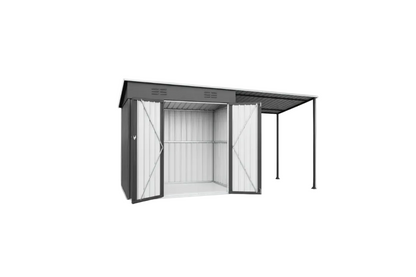 2-in-1 Metal Lean-To Storage Shed & Hardtop Pergola Combo, 12x4 ft – Gray