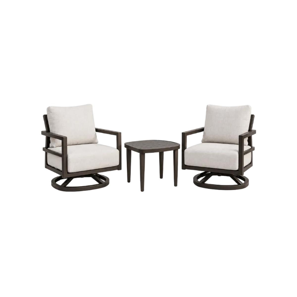 Outdoor Aluminum Swivel Chat Set with Sintered Stone Table & Sunbrella Cushions