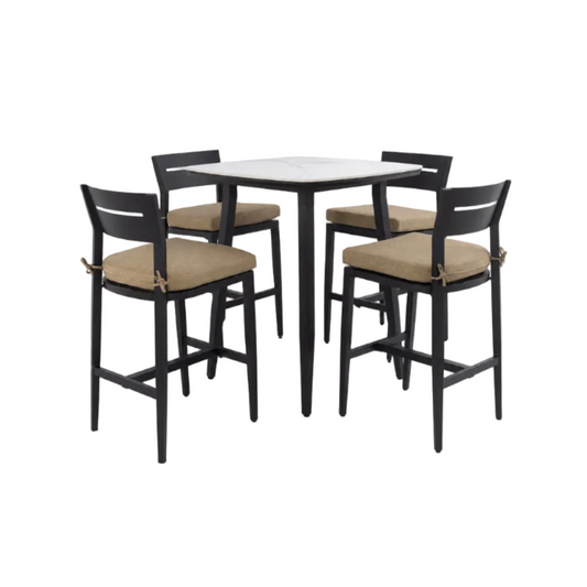Modern Outdoor Bar Set — Sintered Stone Table, Ergonomic Bar Stools & Sunbrella® Cushions