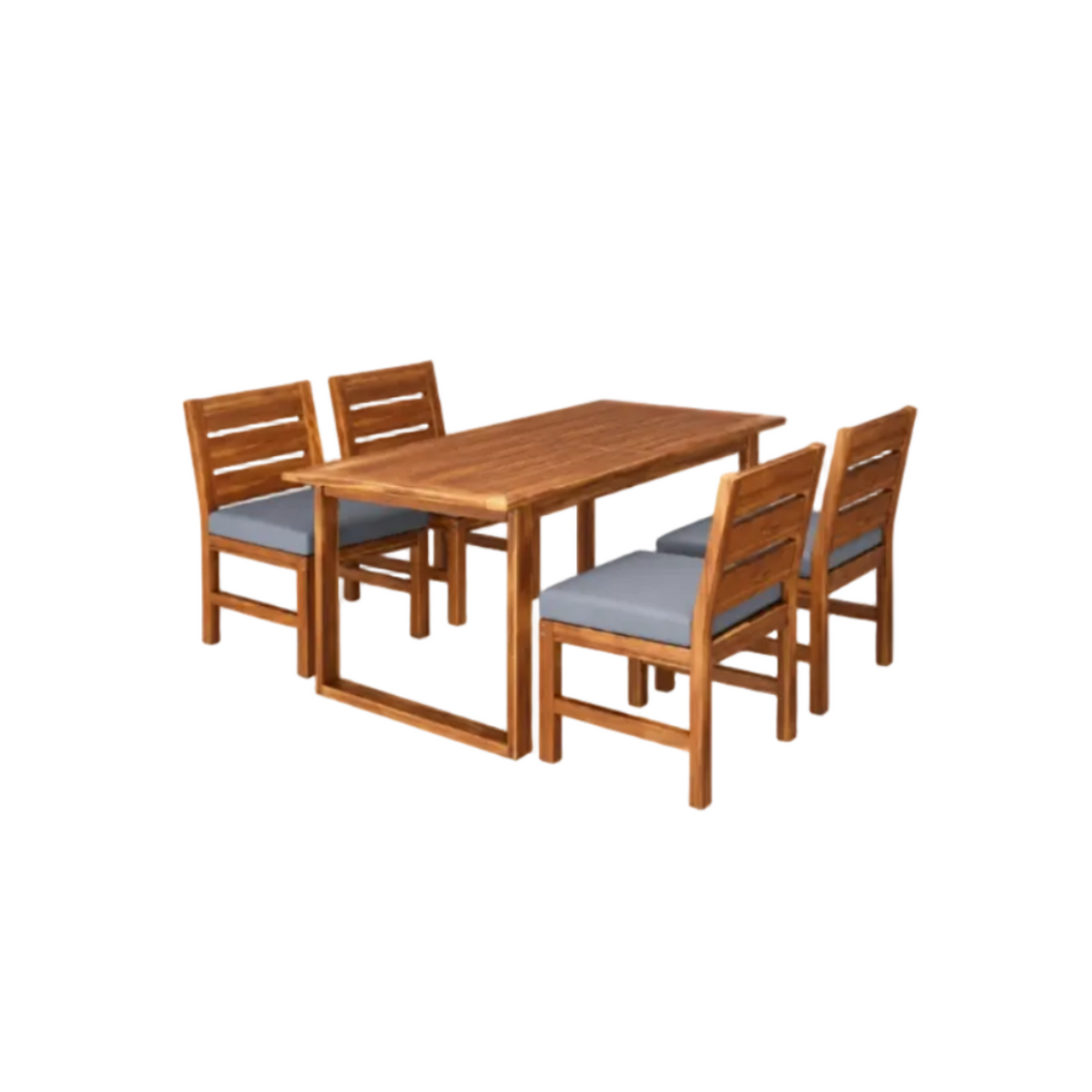 5‑Piece Acacia Wood Outdoor Farmhouse Dining Set with Cushions – Natural Finish