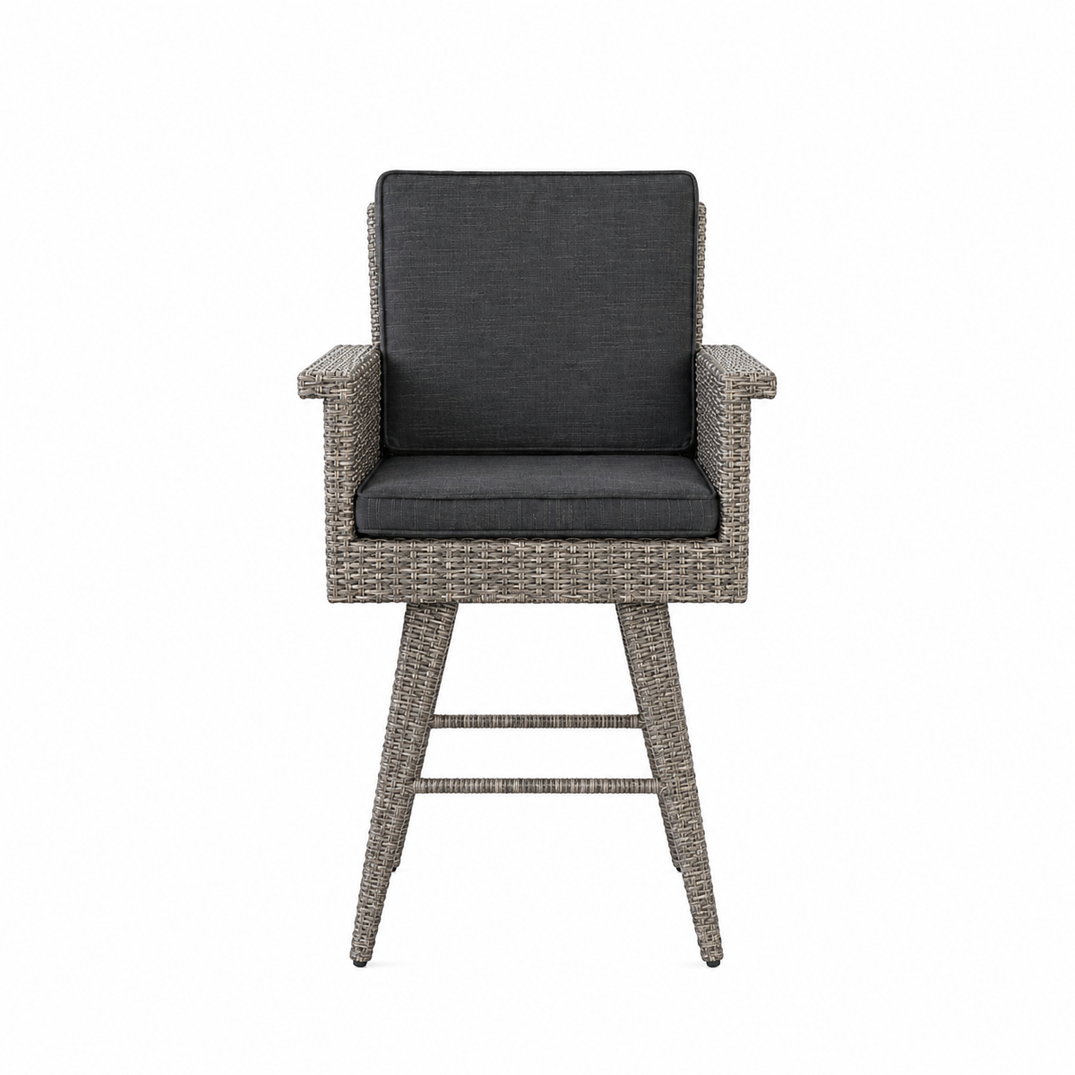 Outdoor Rattan Swivel Barstool – Water‑Resistant Cushions, Iron Frame & Mixed Black/Dark Gray Design