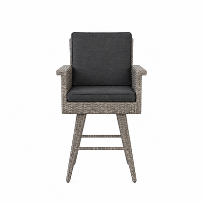 Outdoor Rattan Swivel Barstool – Water‑Resistant Cushions, Iron Frame & Mixed Black/Dark Gray Design