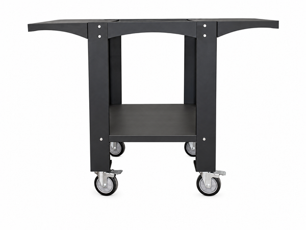 Karma 25 Black Cart – Portable Outdoor Oven Stand with Locking Casters & Side Shelves