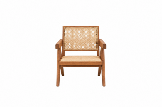 Velentina Rattan Accent Chair – Natural Woven Seat & Back Cushion with Lightweight Frame