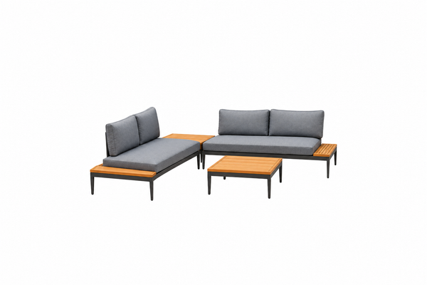 Topaz 3‑Piece Outdoor Seating Set – Modern Aluminum Frames, Olefin Cushions & FSC™ Teak Accent