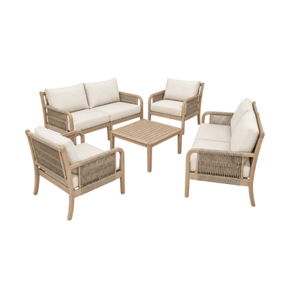 Casper Outdoor Sofa & Coffee Table Set – 7‑Piece Acacia & Rope Design