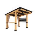 10' x 12'  Heavy-Duty Premium Outdoor All-Season Wooden Cedar Hardtop Gazebo With Metal Roof & Back Curtains