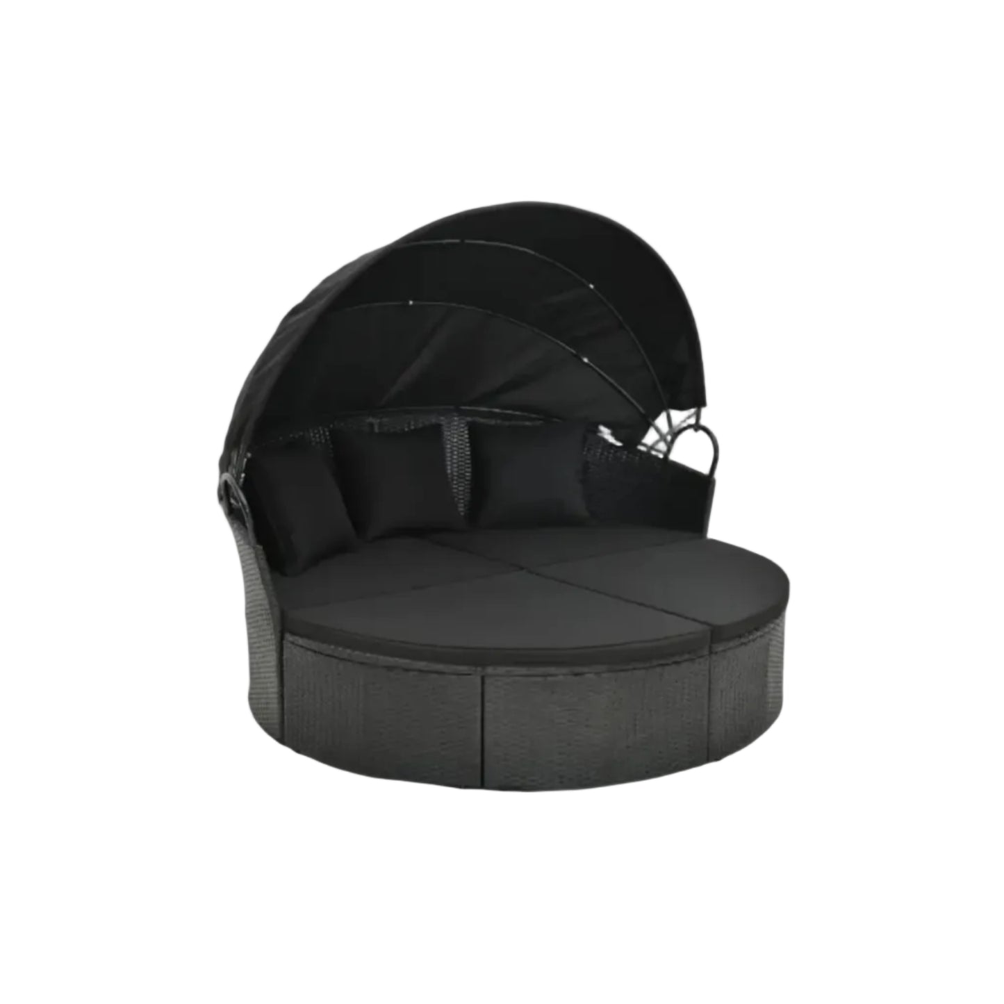 Clamshell Patio Round Daybed Wicker with Retractable Canopy and Pillows