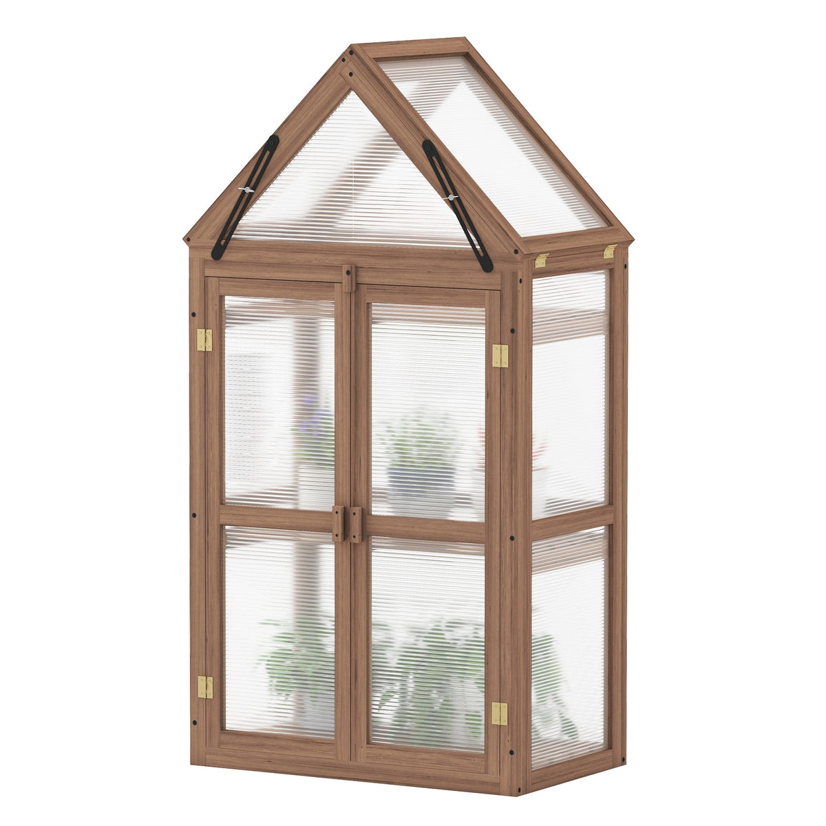 Mini Wooden Greenhouse with Double Doors – Fir Wood Cold Frame with Adjustable Roof & 3 Shelves