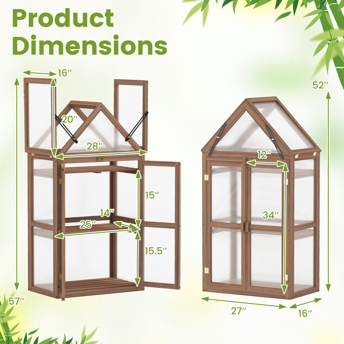 Mini Wooden Greenhouse with Double Doors – Fir Wood Cold Frame with Adjustable Roof & 3 Shelves