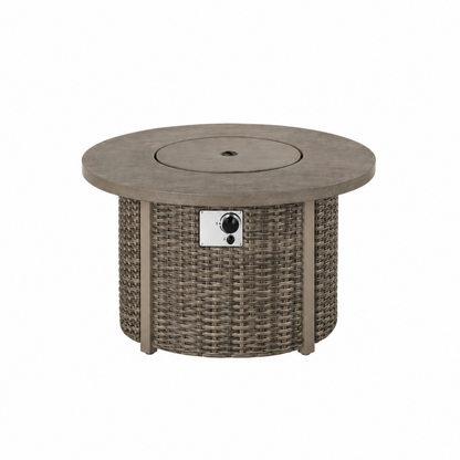 Tenaya Round Wicker Fire Pit Table – Wood-Grain 42"