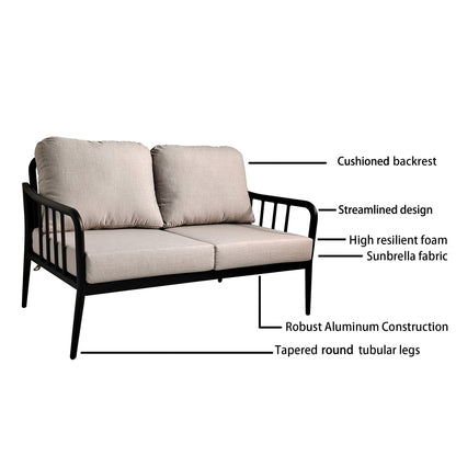2-Piece Modern Aluminum Outdoor Conversation Set with Sunbrella Cushions & sintered stone tabletop