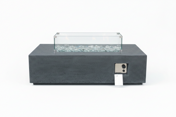 52 Inch Outdoor Concrete Propane gas rectangle Fire Pit table in Dark Gray color
