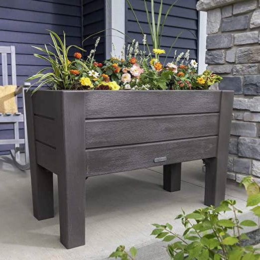 Espresso Rectangular Plastic Raised Garden Bed Planter Box with Removeable Trays