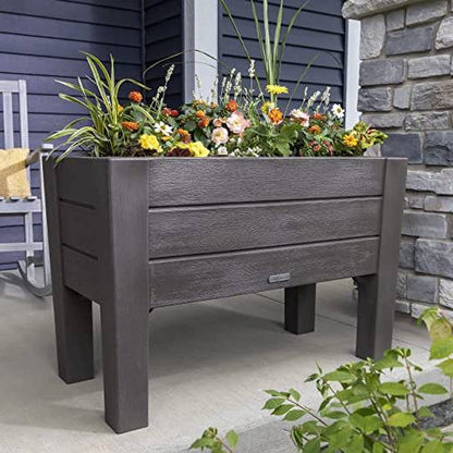 Espresso Rectangular Plastic Raised Garden Bed Planter Box with Removeable Trays