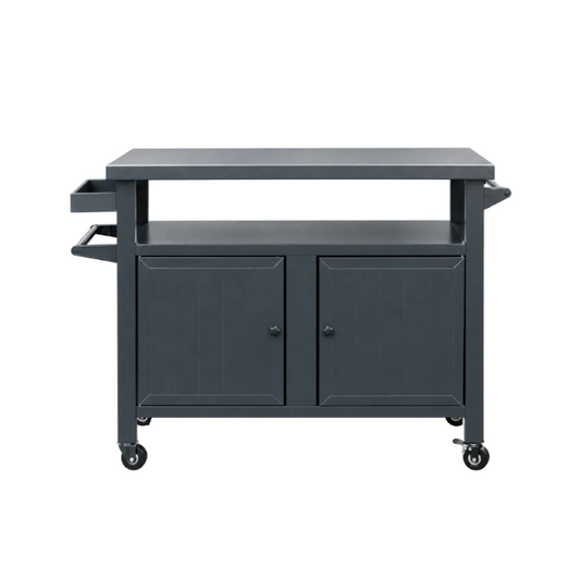 Metal Outdoor Grill Cart with Storage Cabinet Wheels – Grey