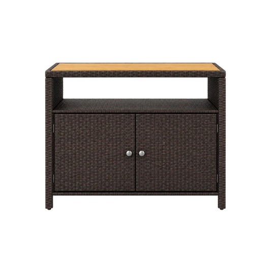 Outdoor PE Rattan Storage Cabinet – Acacia Wood Top, Weather‑Resistant Design with Magnetic Doors