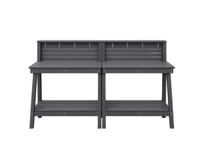 SERWALL Outdoor Potting Bench Set of 2 – All-Weather HDPE Garden Workstations with Storage Shelves & Hooks – Grey