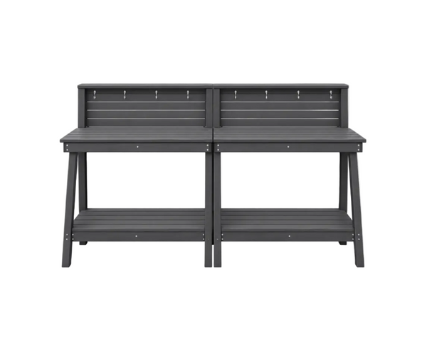 SERWALL Outdoor Potting Bench Set of 2 – All-Weather HDPE Garden Workstations with Storage Shelves & Hooks – Grey