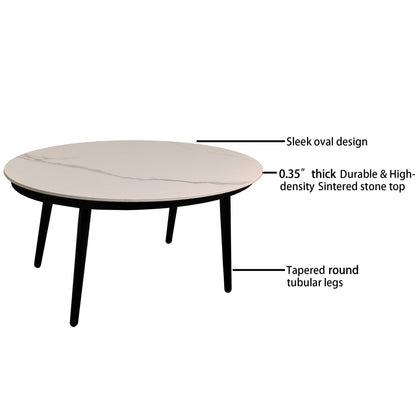 5‑Piece Modern Aluminum Patio Furniture Set – Sunbrella Cast Silver Cushions & Carrara Sintered Stone Tables