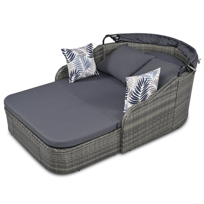 Outdoor Sunbed with Adjustable Canopy PE Rattan Daybed