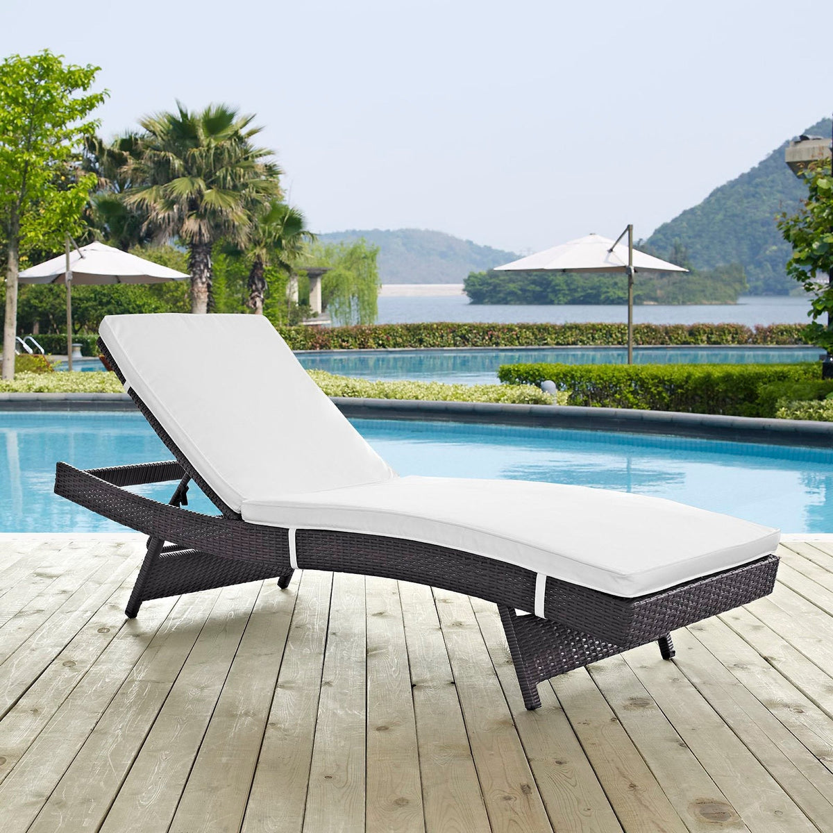 Convene Outdoor Chaise Lounge — Adjustable Reclining Aluminum Frame with Rattan Weave