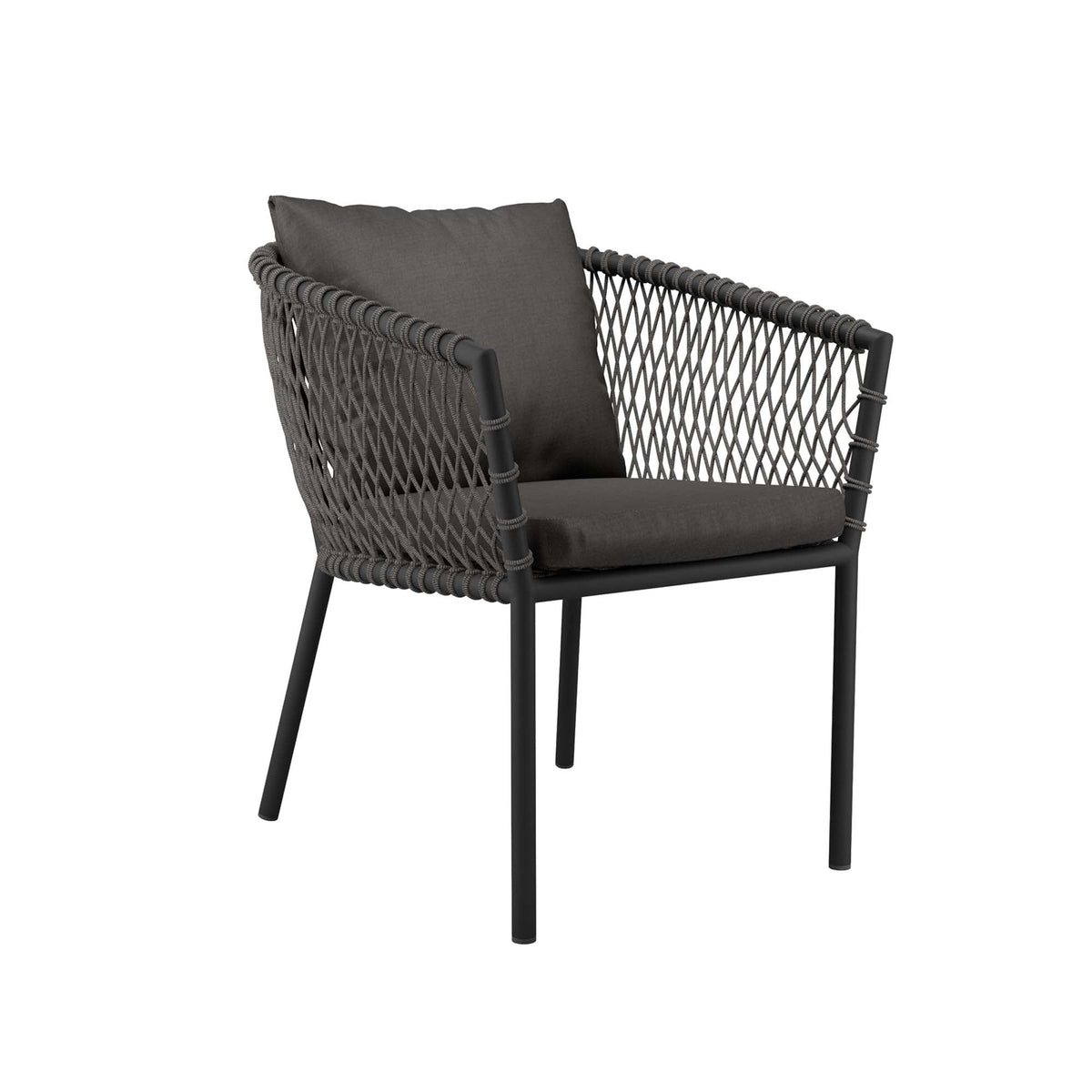 Sailor Coastal Outdoor Dining Armchair — Handwoven Rope, Sunproof Fabric & Powder‑Coated Aluminum