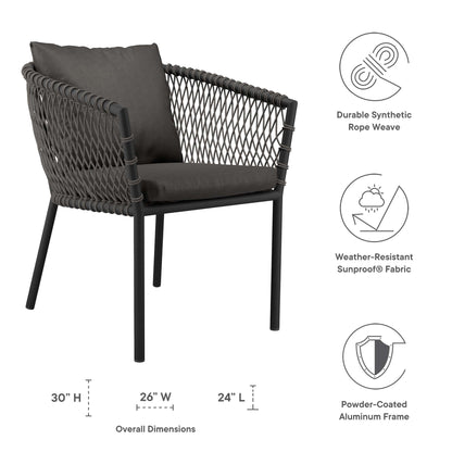Sailor Coastal Outdoor Dining Armchair — Handwoven Rope, Sunproof Fabric & Powder‑Coated Aluminum